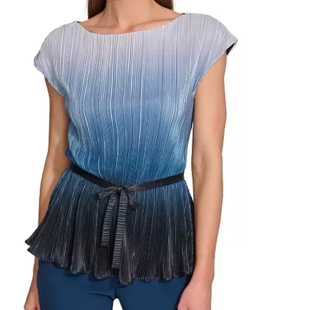 DKNY Elegant Blue Ombre Pleated Top